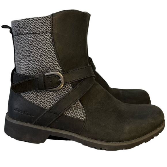 Eddie Bauer Covey Tweed and Leather Boots Size 7.5 Black Gray - Picture 2 of 9